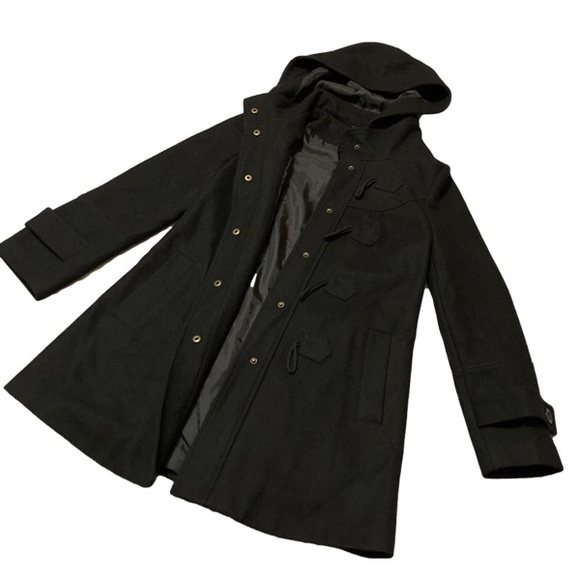 Hooded Toggle Black Pea Coat - Picture 6 of 10
